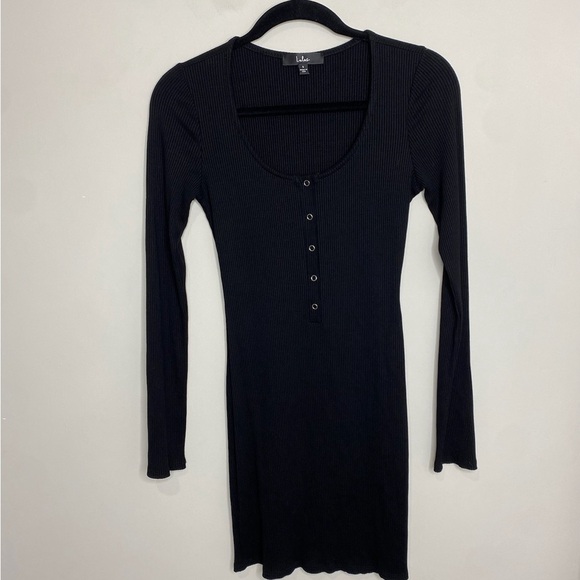 Lulus Black Ribbed Fitted Mini Dress Size Small - Picture 1 of 4